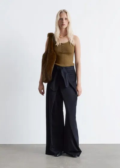 & Other Stories Tie-front Wide-leg Trousers In Black