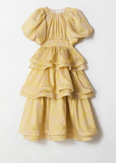 & Other Stories Tiered Puff-sleeve Maxi Dress In Yellow