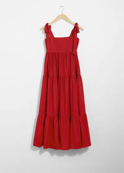 & Other Stories Tiered Tie-strap Midi Dress In Red