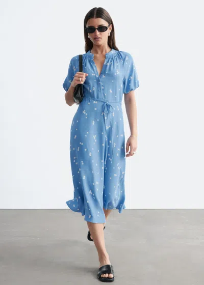 & Other Stories Tie-waist Midi Dress In Blue