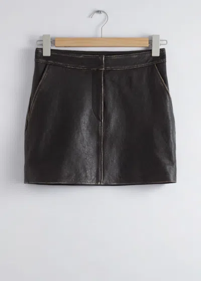 & Other Stories Topstitched Leather Mini Skirt In Black