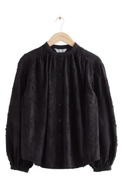 & Other Stories Floral Appliqué Blouse In Black Embroidered