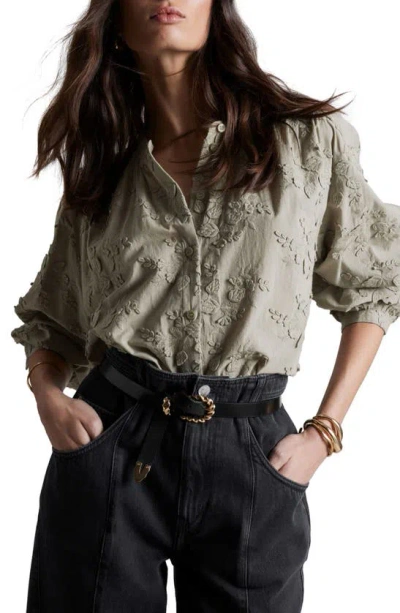 & Other Stories Tulip Embroidered Top In Khaki Green Dusty Li