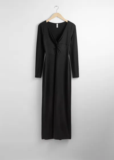 & Other Stories Twist-detailed Midi Dress In Black