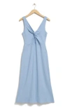 & Other Stories Twisted Front Sleeveless Ribbed Midi Dress In Blue