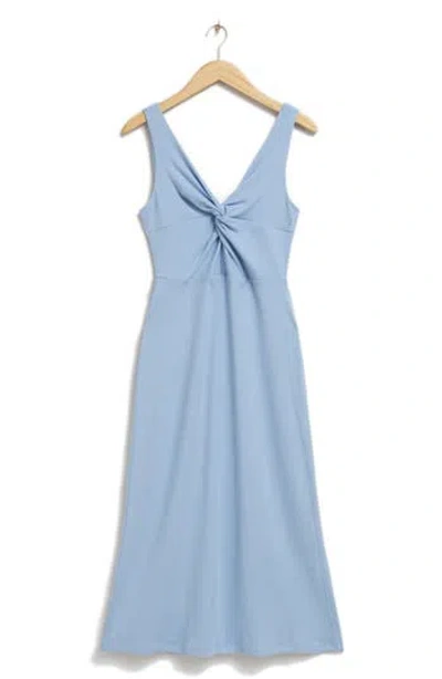 & Other Stories Twisted Front Sleeveless Ribbed Midi Dress In Blue