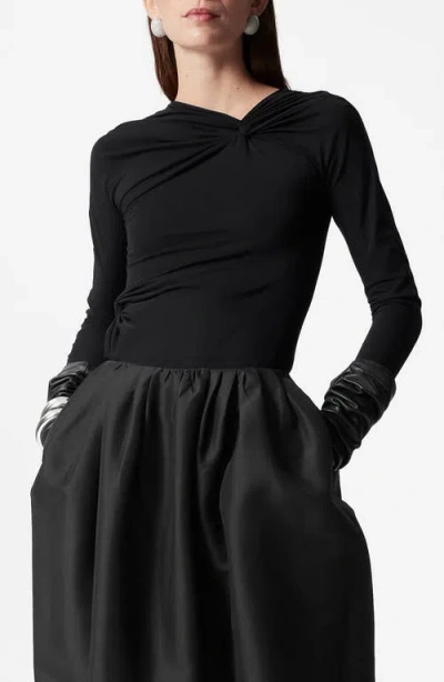 & Other Stories Twisted Gathered Long Sleeve Shirt In Black Dark