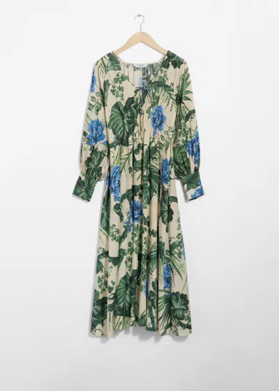& Other Stories V-cut Satin Midi Dress In Beige