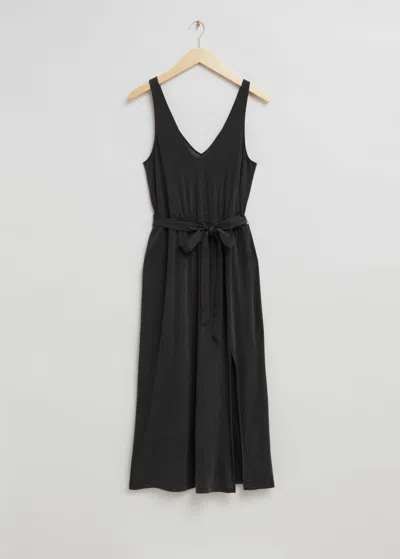 & Other Stories V-neck Cupro Midi Dress In Black