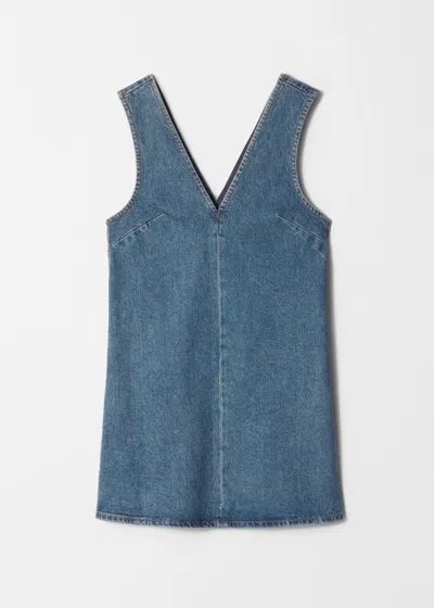 & Other Stories V-neck Denim Mini Dress In Blue