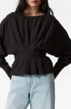 & Other Stories Vanessa Pleated Tie Back Top In Black Dark
