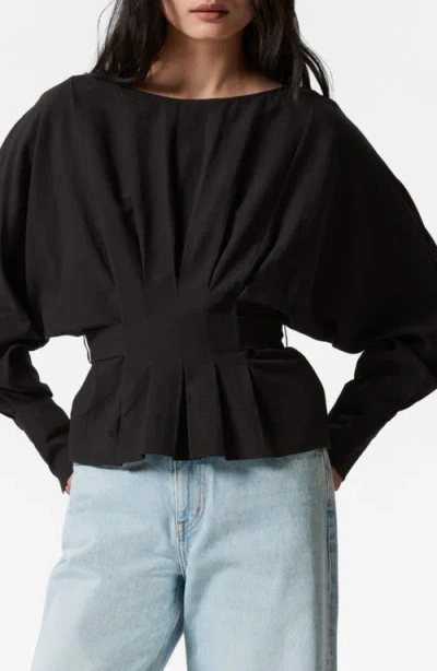 & Other Stories Vanessa Pleated Tie Back Top In Black Dark
