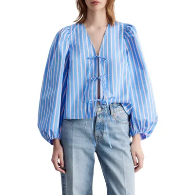 & Other Stories Ve Ariba Stripe Tie Front Top In Blue