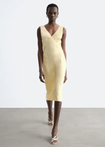 & Other Stories V-neck Slip Midi Dress In Yellow