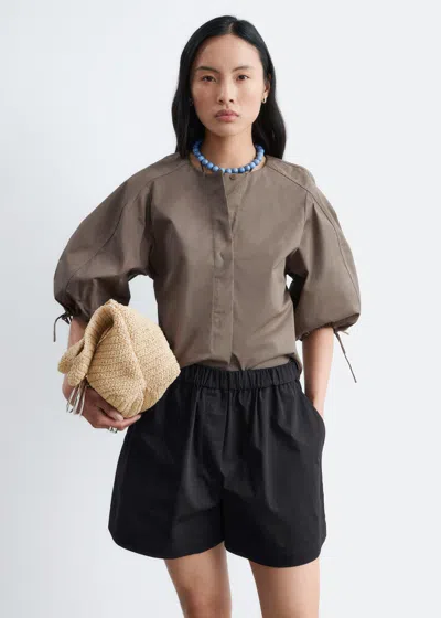 & Other Stories Volume-sleeve Cotton Blouse In Beige