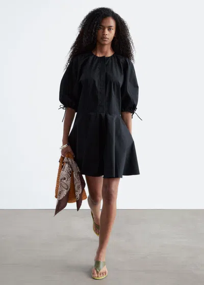 & Other Stories Volume-sleeve Mini Dress In Black