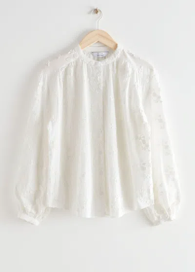& Other Stories Voluminous Floral-appliqué Blouse In White
