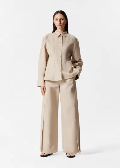 & Other Stories Wide-leg Side-slit Trousers In Neutral