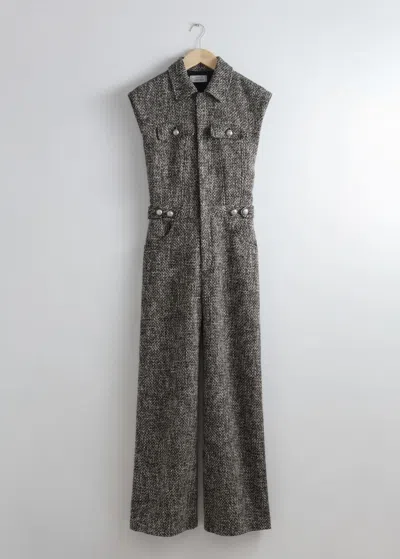 & Other Stories Wide Sleeveless Tweed Jumpsuit In Black