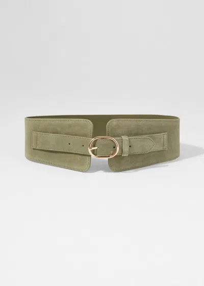 & Other Stories Wide Suede Waist Belt In Green