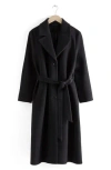 & Other Stories Wool & Alpaca Blend Tie Waist Coat In Black