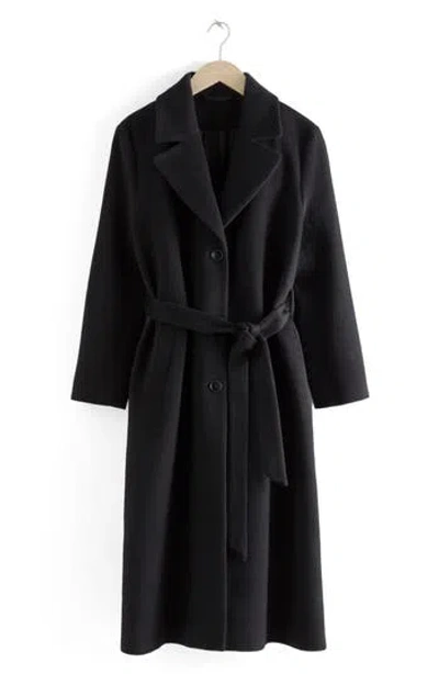 & Other Stories Wool & Alpaca Blend Tie Waist Coat In Black