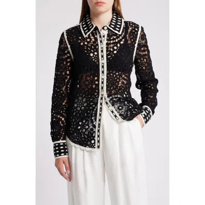 & Other Stories Wool & Cotton Lace Button-up Shirt In Black