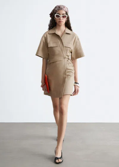 & Other Stories Wrap-front Mini Dress In Neutral