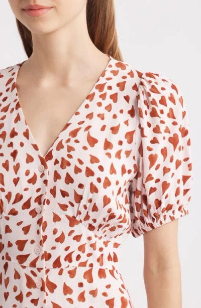& Other Stories Zora Heart Print Dress In Pink Dusty Light