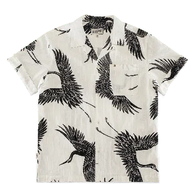 &sons Trading Co Men's Black / White Flight Print Shirt Off White