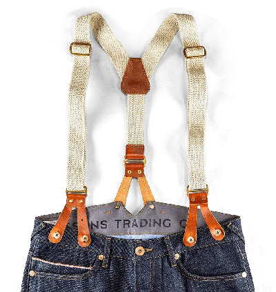&sons Trading Co Men's Cream Cotton Leather Braces Uk In Black/white