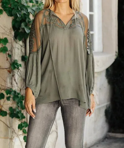 And The Why Alara Embroidered Top In Sage In Multi
