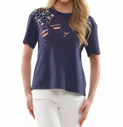 And The Why American Wine Glass Tee In Navy In Animal Print
