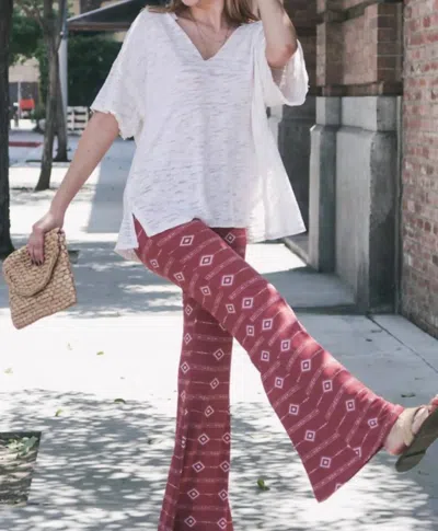 And The Why Aztec Flare Pants In Red In Burgundy