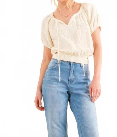 And The Why Back Waist Tie Cropped Blouse In Cream In Neutral