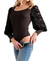 And The Why Beyond Beauty Sheer Sleeve Bodysuit In Black In Black