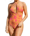 And The Why Changing Tides Halter Swimsuit In Coral In Pink