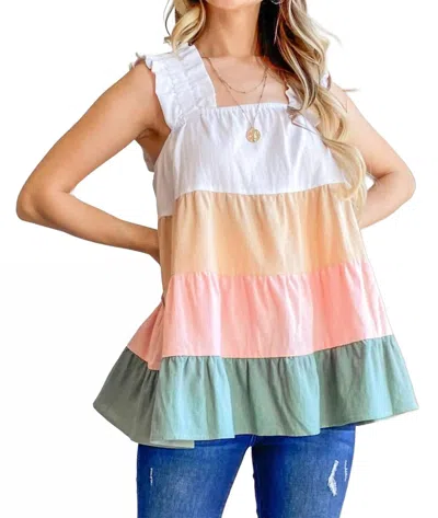And The Why Color Block Ruffle Straps Tank Top In Ivory Multi