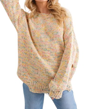 And The Why Color Your World Distressed Sweater In Cream Multi In Brown
