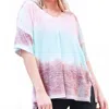 And The Why Cotton Blend Tie Dye V Neck Distressed Casual Top In Pink Multi In Multi