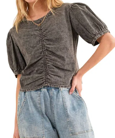 And The Why Give Us Time Shirring Top In Charcoal Grey In Pattern