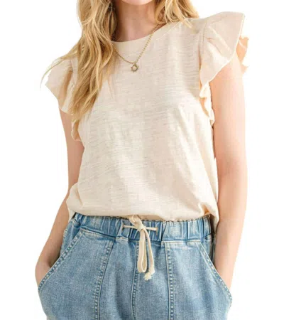 And The Why Going Astray Ruffle Sleeve Tee In Ivory In Neutral