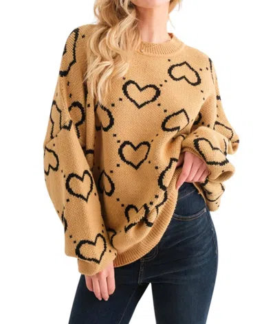 And The Why Hearts Abound Jacquard Sweater In Sand In Beige
