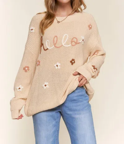 And The Why Hello Blossom Flower Embroidery Sweater In Beige
