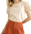 And The Why In Your Eyes Puff Sleeve Top In Cream In White