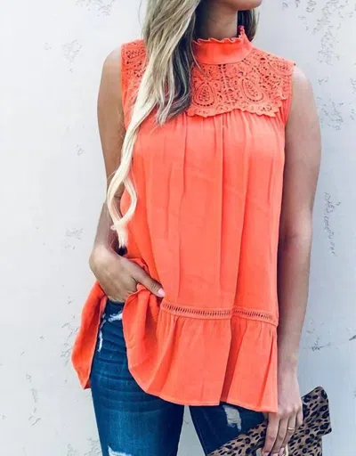 And The Why Lace Trim Sleeveless Top In Coral In Pink