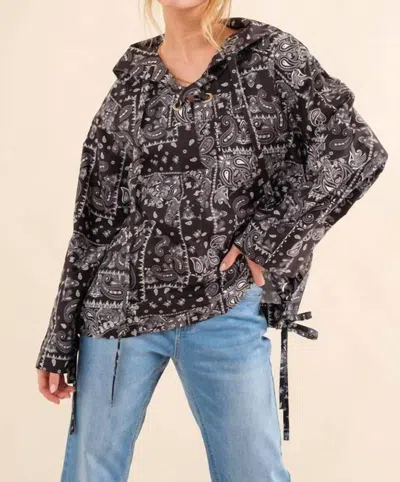And The Why Lace Up Pullover Windbreaker Jacket In Black, White In Multi