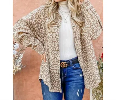And The Why Leopard Corduroy Loose Shacket In Beige