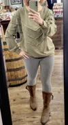 And The Why Light Weight Sweatshirt W/ Fringe Detail In Beige