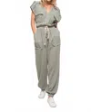 And The Why One More Time Utility Jumpsuit In Olive In Gray